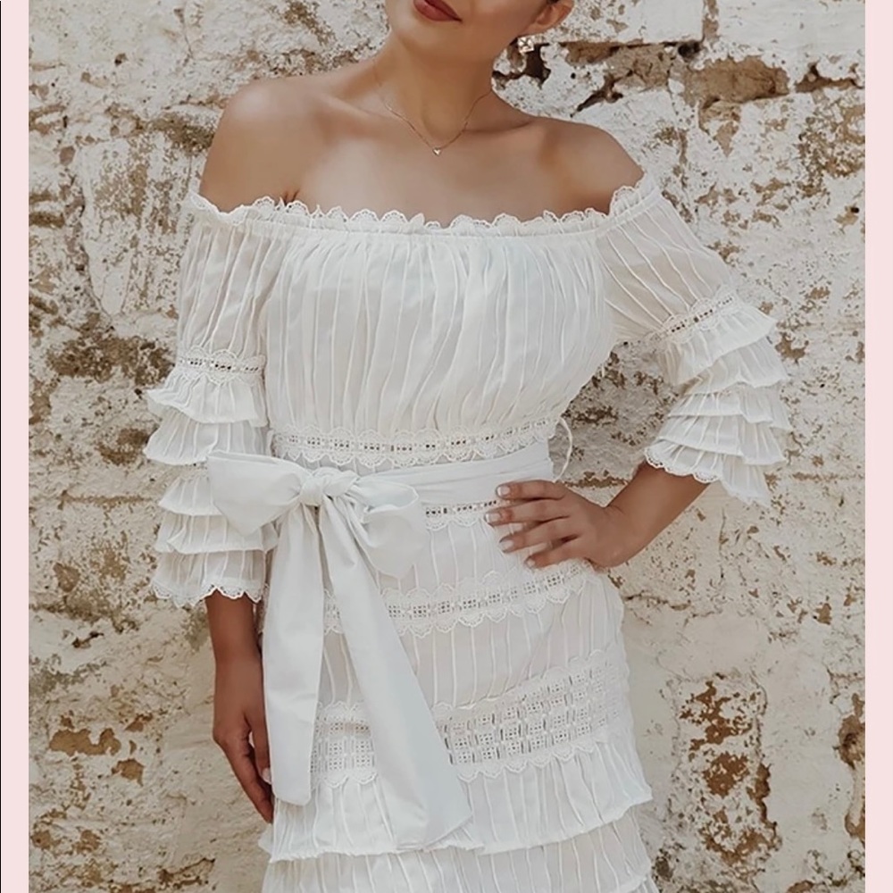 Zimmerman white ruffle lace mini dress